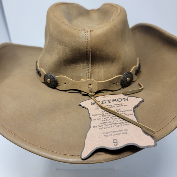 Stetson Rodeo Dr Collection Mens MEDIUM Tan Leather Shapeable Cowboy Hat - Picture 2 of 11